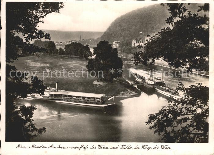 Dampfer Seitenrad Hann. Muenden Zusammenfluss Werra Fulda Weser