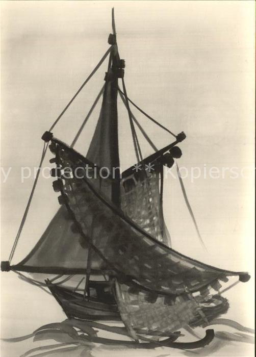 Kuenstlerkarte Christian Hinrich Fischerboot Aquarell