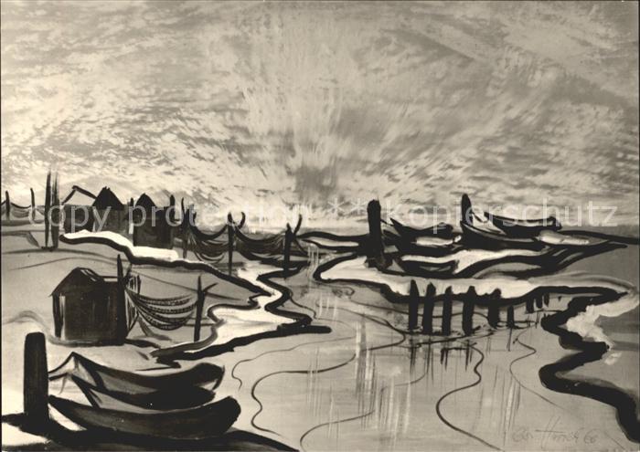 Kuenstlerkarte Christian Hinrich Novembermorgen Oel auf Leinwand