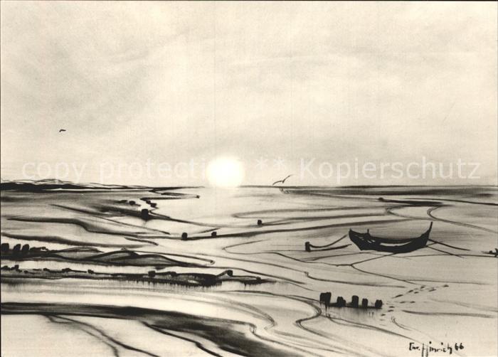 Kuenstlerkarte Christian Hinrich Morgen am Watt