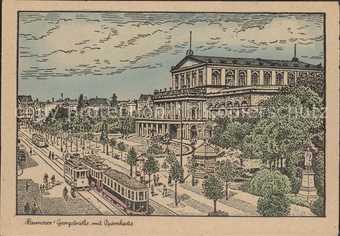 Strassenbahn Hannover Georgstrasse Opernhaus Zeichnung