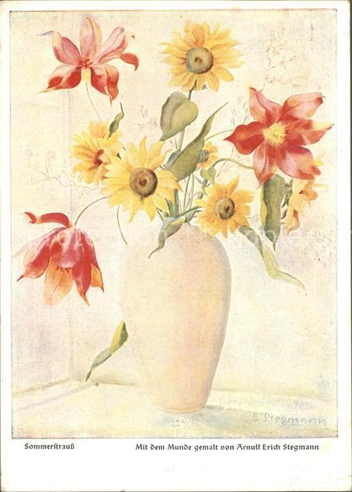 Kuenstlerkarte Mundmaler Arnulf Erich Stegmann Sommerstrauss