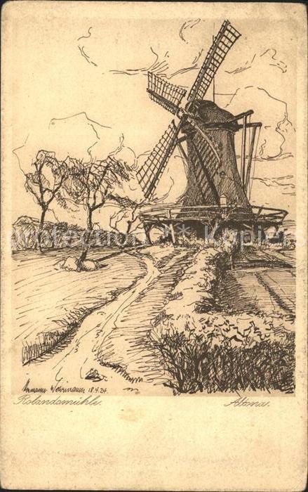 Windmuehle Rolandsmuehle Altona Zeichnung Hermann Wehrmann
