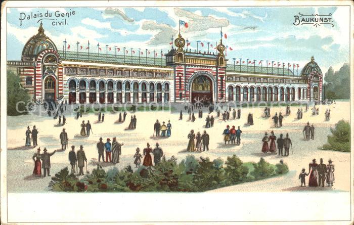 Exposition Universelle Paris 1900 Palais du Genie civil Baukunst Litho