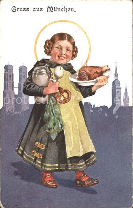 Muenchner Kindl Schweinshaxe Bier Brezel Ruebe