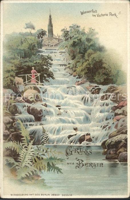 Verlag Hagelberg W. Nr. 36900 Wasserfall Victoria-Park Berlin Litho