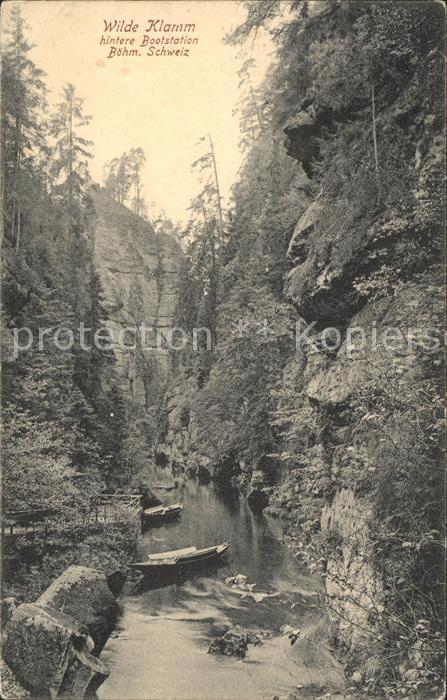 Herrnskretschen Boehmen Wilde Klamm hintere Bootsstation Böhmis