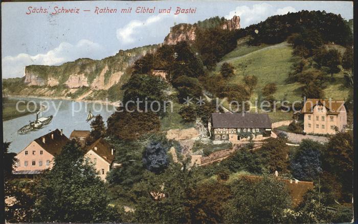 Rathen Saechsische Schweiz mit Elbtal und Bastei Felsen