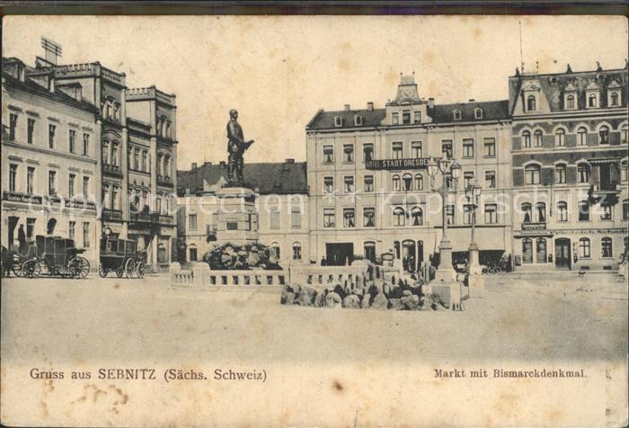 Sebnitz Markt mit Bismarckdenkmal