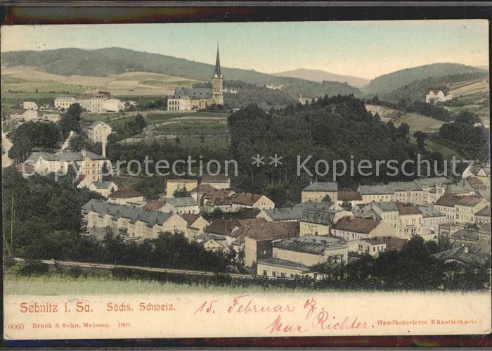 Sebnitz Ortsansicht mit Kirche