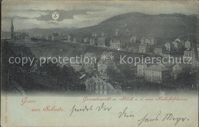 Sebnitz Gesamtansicht mit Blick auf neue Bahnhofstrasse im Mondschein