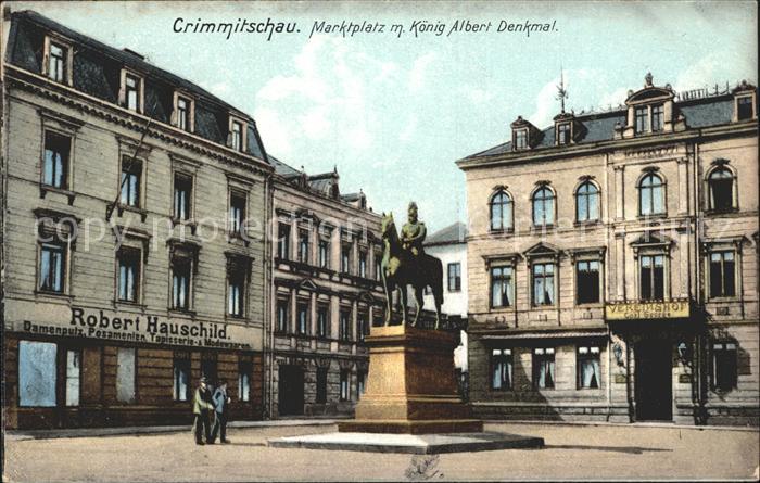 Crimmitschau Marktplatz mit Koenig Albert Denkmal
