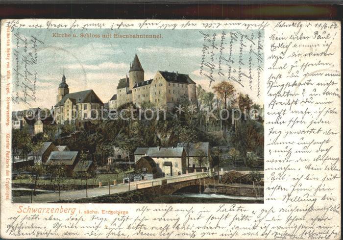 Schwarzenberg Erzgebirge Kirche und Schloss mit Eisenbahntunnel