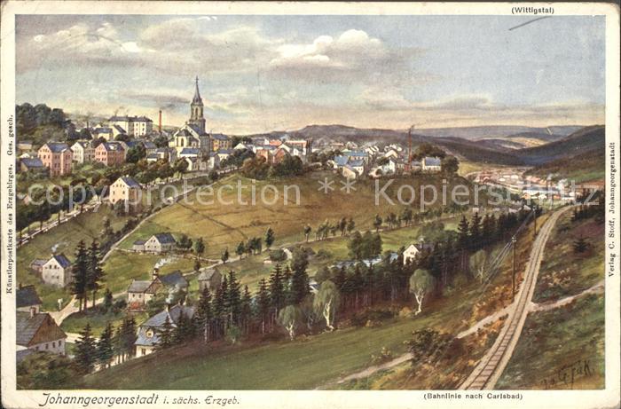 Johanngeorgenstadt mit Bahnlinie nach Carlsbad