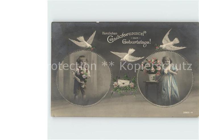 Brieftaube Carrier Pigeon voyageur Glückwunsch Geburtstag Kinder Blumen