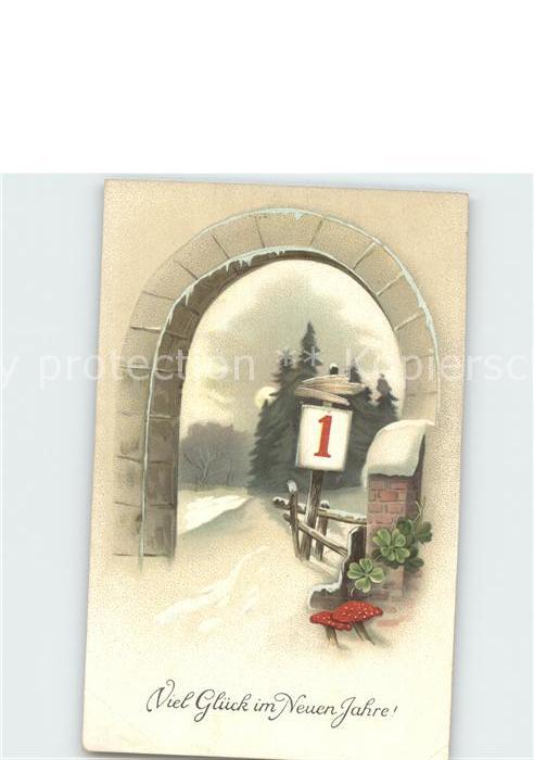 Neujahr Kleeblatt Pilze Litho