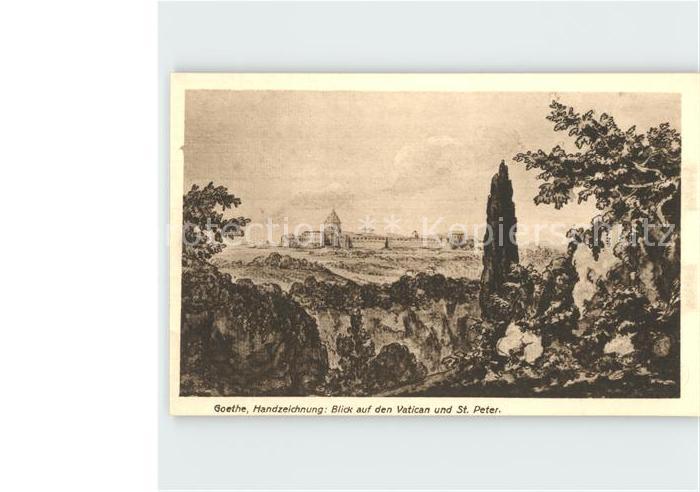 Goethe Johann Wolfgang von Handzeichnung Blick auf den Vatican und St. Peter