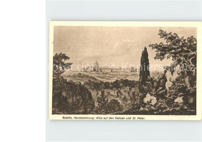 Goethe Johann Wolfgang von Handzeichnung Blick auf den Vatican und St. Peter