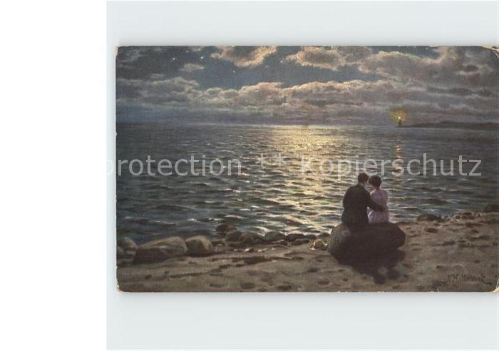 Kuenstlerkarte N. Holtmark Abend am Meer Daenische Kunst