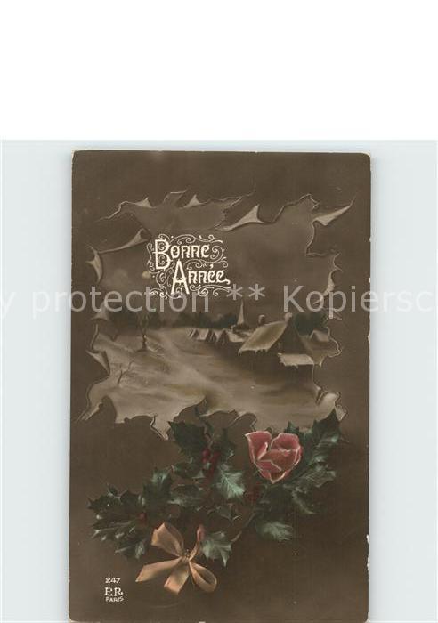 Neujahr Stechpalme Rose Verlag-ER-Paris-Nr.-247