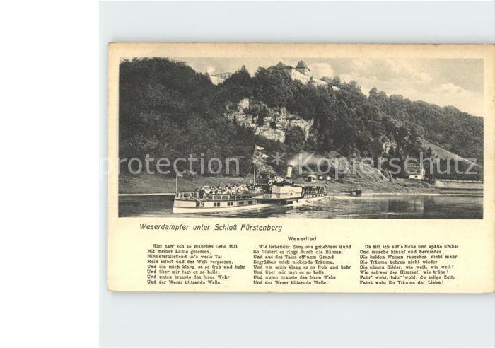 Dampfer Seitenrad Weserlied Schloss Fuerstenberg