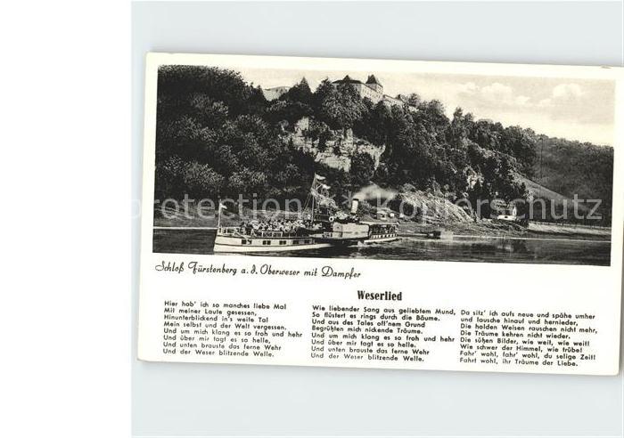 Dampfer Seitenrad Weserlied Schloss Fuerstenberg