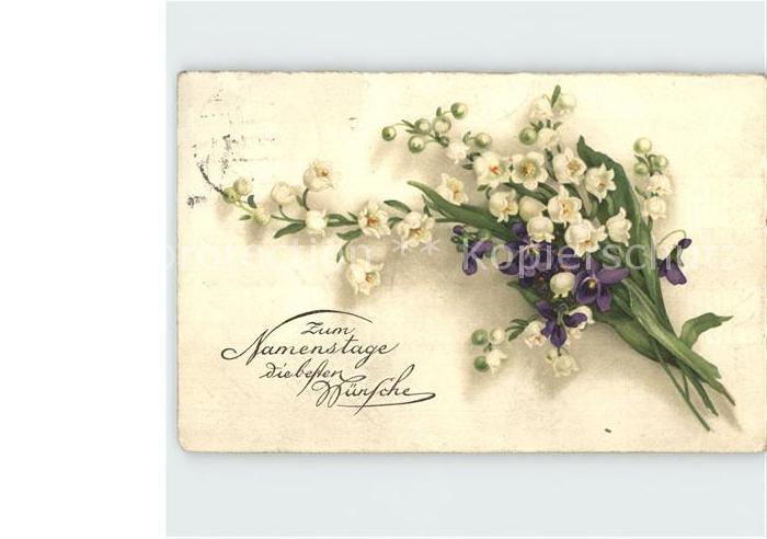 Namenstag Namenskarte Maigloeckchen Veilchen Litho