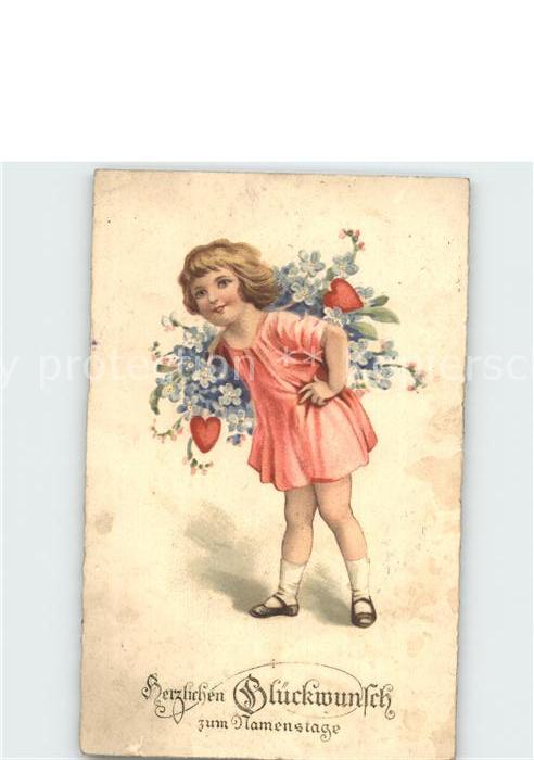 Namenstag Namenskarte Glueckwunsch Vergissmeinnicht Herzen Kind Litho