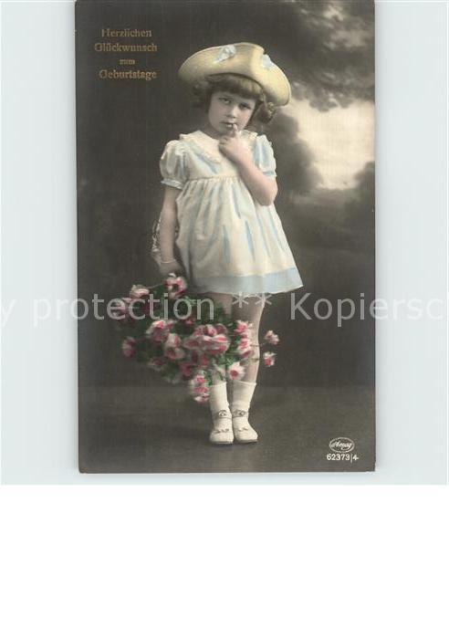 Foto Amag Nr. 62373/4 Kind Blumen Hutmode Glückwunsch