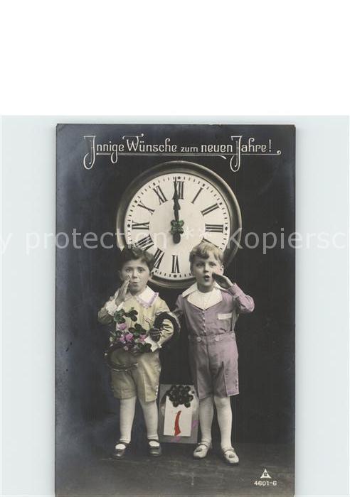 Foto PH Nr. 4601-6 Neujahr Uhr Kinder Blumen Hufeis