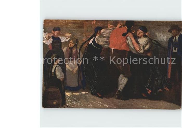 Kuenstlerkarte Th. Lauxmann Volkstrachten Schwaben Tanz