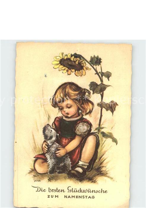 Namenstag Namenskarte Glueckwunsch Kind Hund Sonnenblume