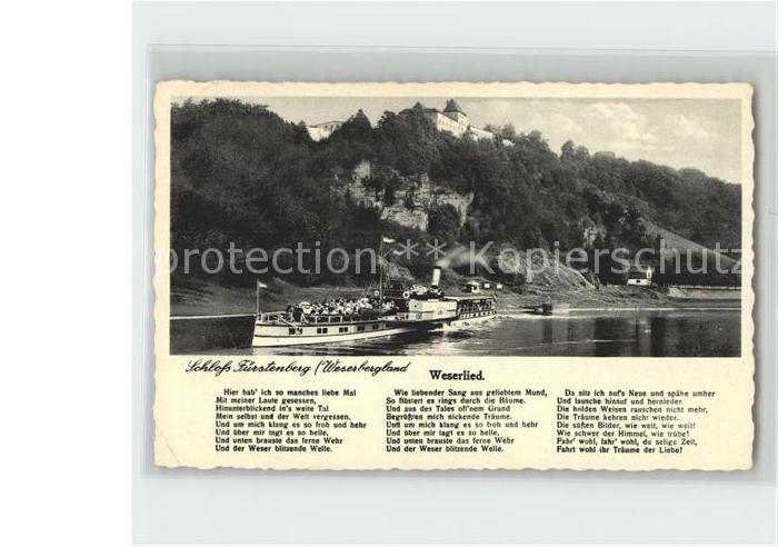 Dampfer Seitenrad Weserlied Schloss Fuerstenberg