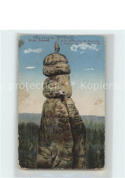 Klettern Bergsteigen Barbarine Pfaffenstein Erste Besteigung 1906