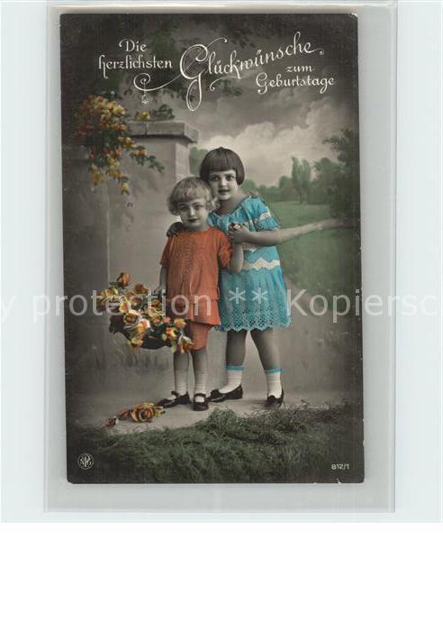 Foto NPG Nr. 812/1 Kinder Glueckwunsch Geburtstag Blumen