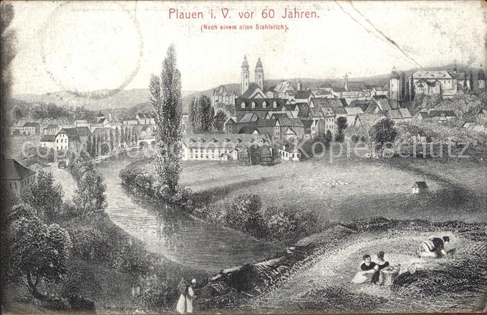 Plauen Vogtland Altes Stadtbild Stahlstich