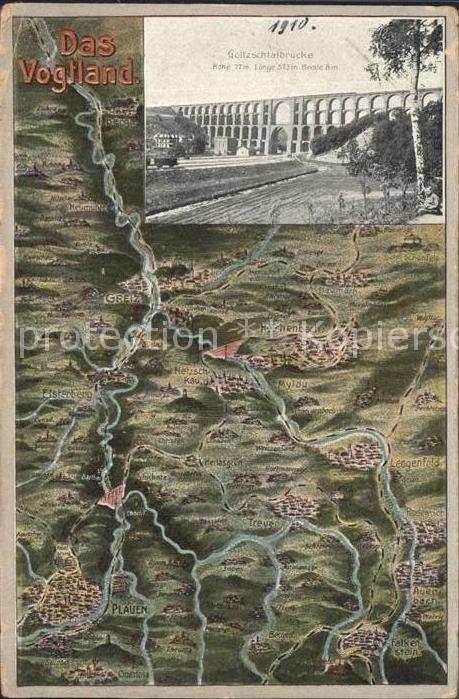Plauen Vogtland uebersichtskarte Vogtland mit Goeltzschtalbruecke