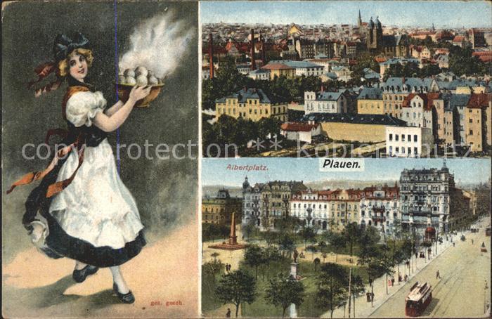 Plauen Vogtland Trachtenmaedchen Stadtblick Albertplatz