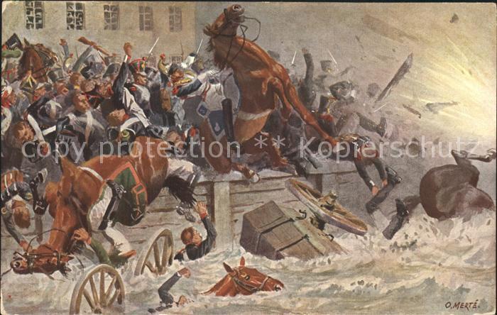 Bad Elster Sprengung der Elsterbruecke Oktober 1813 Kuenstlerkarte