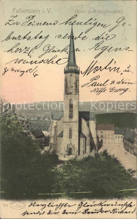 Falkenstein Vogtland Kirche Blick vom Schlosspark