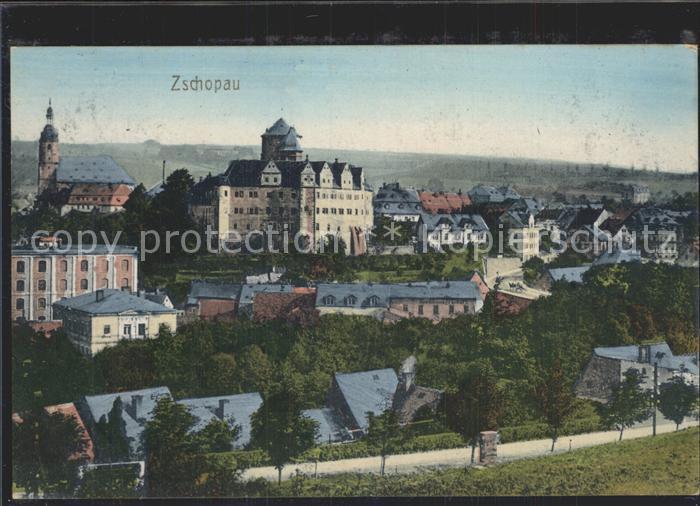 Zschopau Teilansicht mit Schloss und Kirche