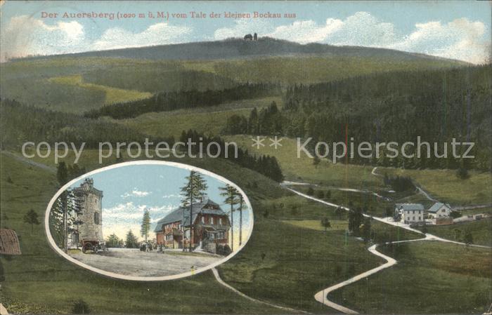 Auersberg Wildenthal Panorama mit Aussichtsturm und Unterkunftshaus