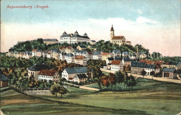 Augustusburg Teilansicht mit Schloss Augustusburg