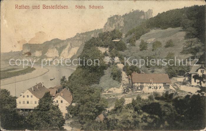 Rathen Saechsische Schweiz mit Basteifelsen und Elbtal