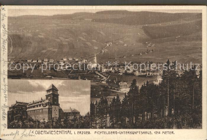 Oberwiesenthal Erzgebirge Totalansicht mit Fichtelberg Unterkunftshaus