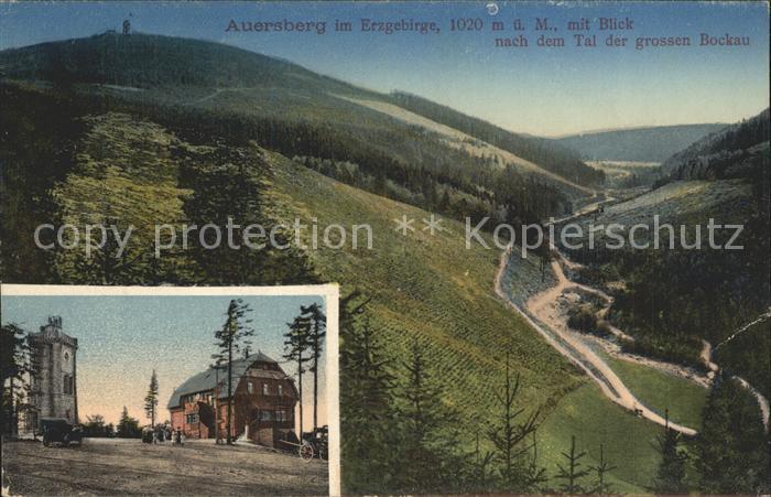 Auersberg Wildenthal Unterkunftshaus und Aussichtsturm mit Tal der gr Bockau