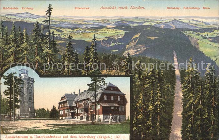 Auersberg Wildenthal Panorama Unterkunftshaus und Aussichtsturm