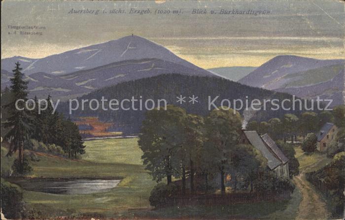 Auersberg Wildenthal Blick von Burkhardtsgruen mit Viergesellenfelsen