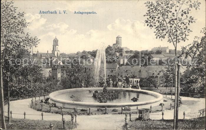 Auerbach Vogtland Park Anlagen Springbrunnen Kirche Schloss Turm