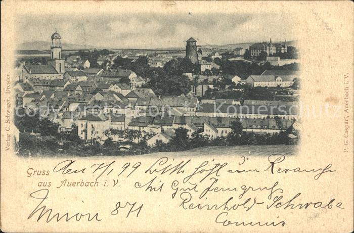 Auerbach Vogtland Ortsansicht mit Kirche und Schloss Turm